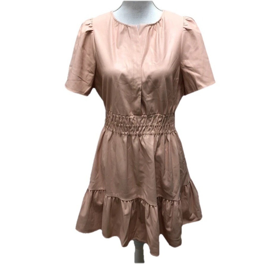 Anthropologie Faux Leather Fit And Flare Dress Womens Medium Pink‎ Coquette